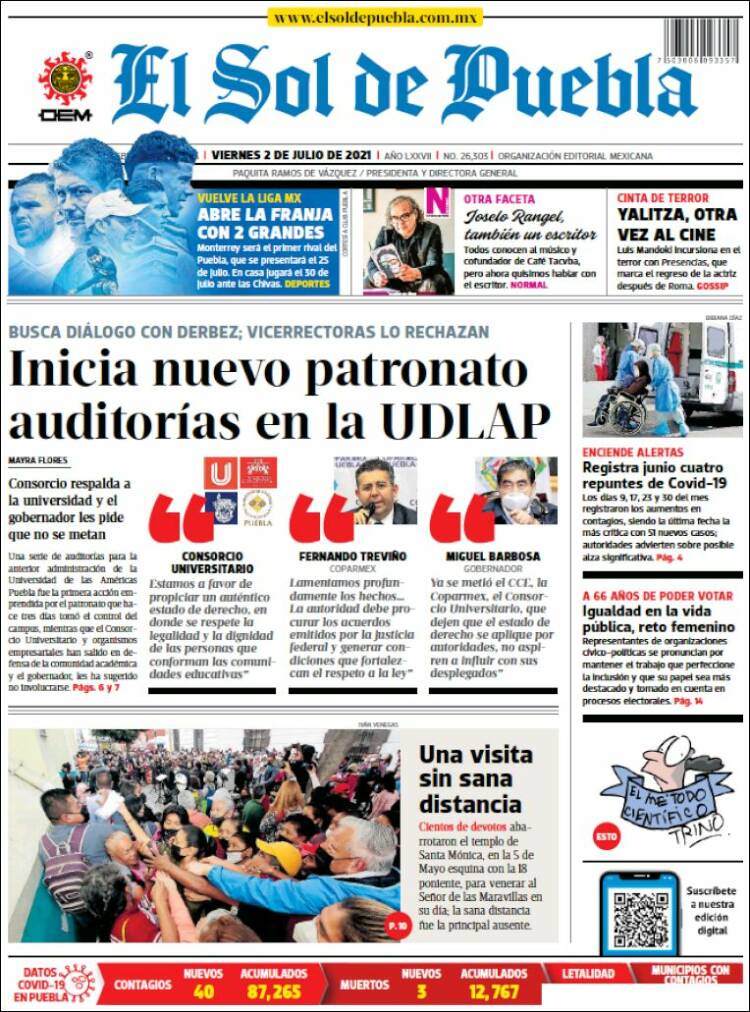 Portada de El Sol de Puebla (México)