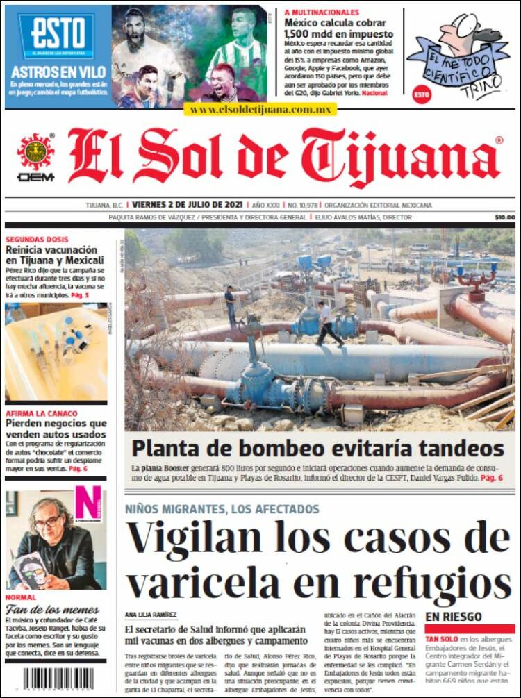 Portada de El Sol de Tijuana (México)