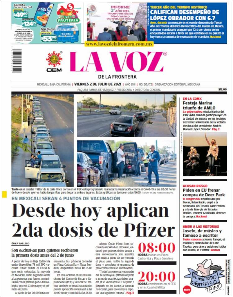 Portada de La Voz de la Frontera (México)