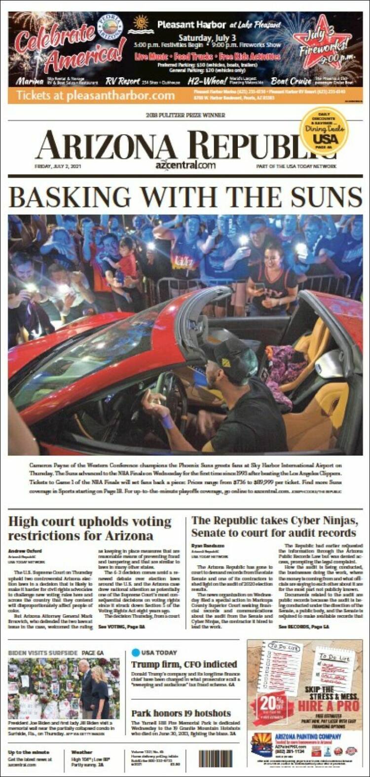 Portada de Arizona Republic News (USA)