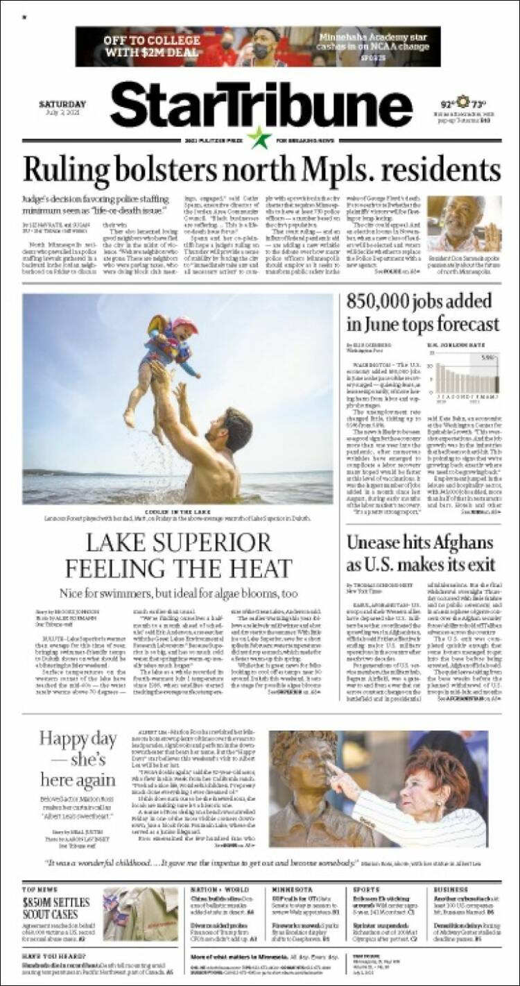 Portada de Star Tribune (USA)