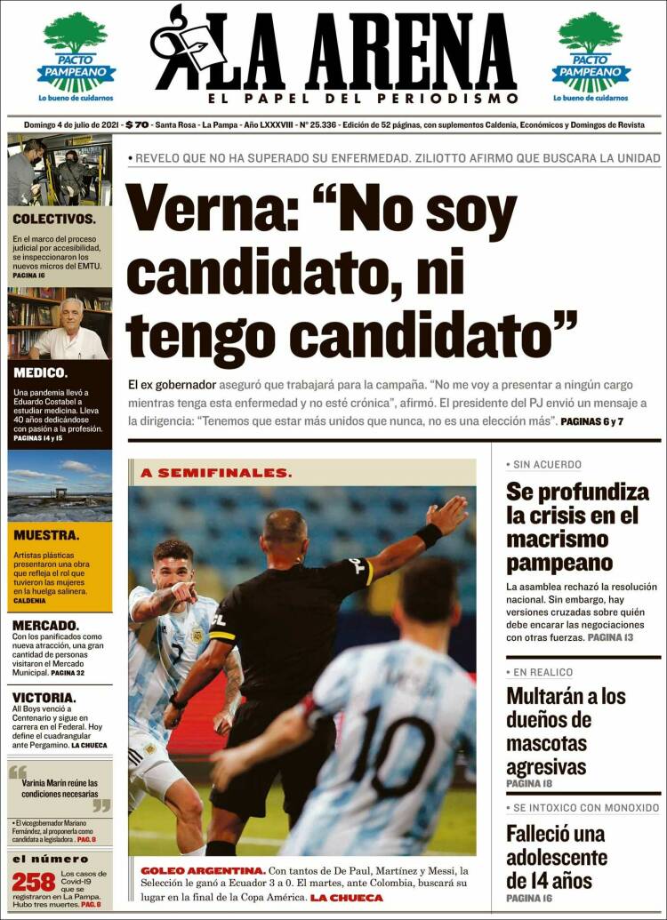 Portada de Diario La Arena (Argentina)