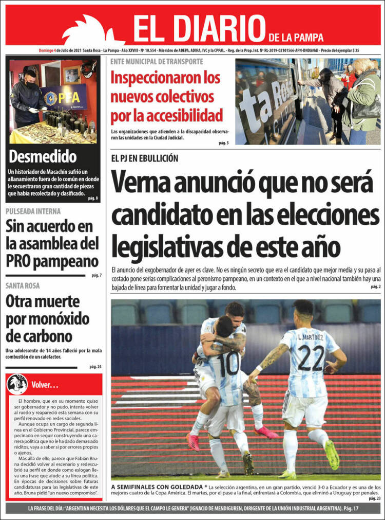 Portada de Diario de La Pampa (Argentina)