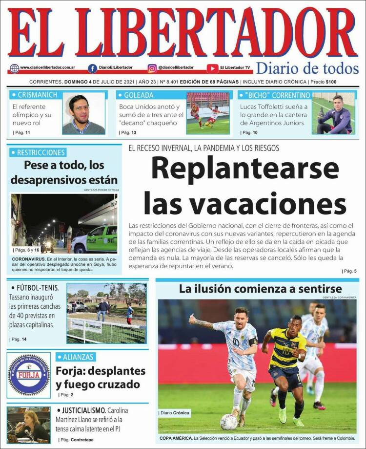 Portada de Diario El Libertador (Argentina)