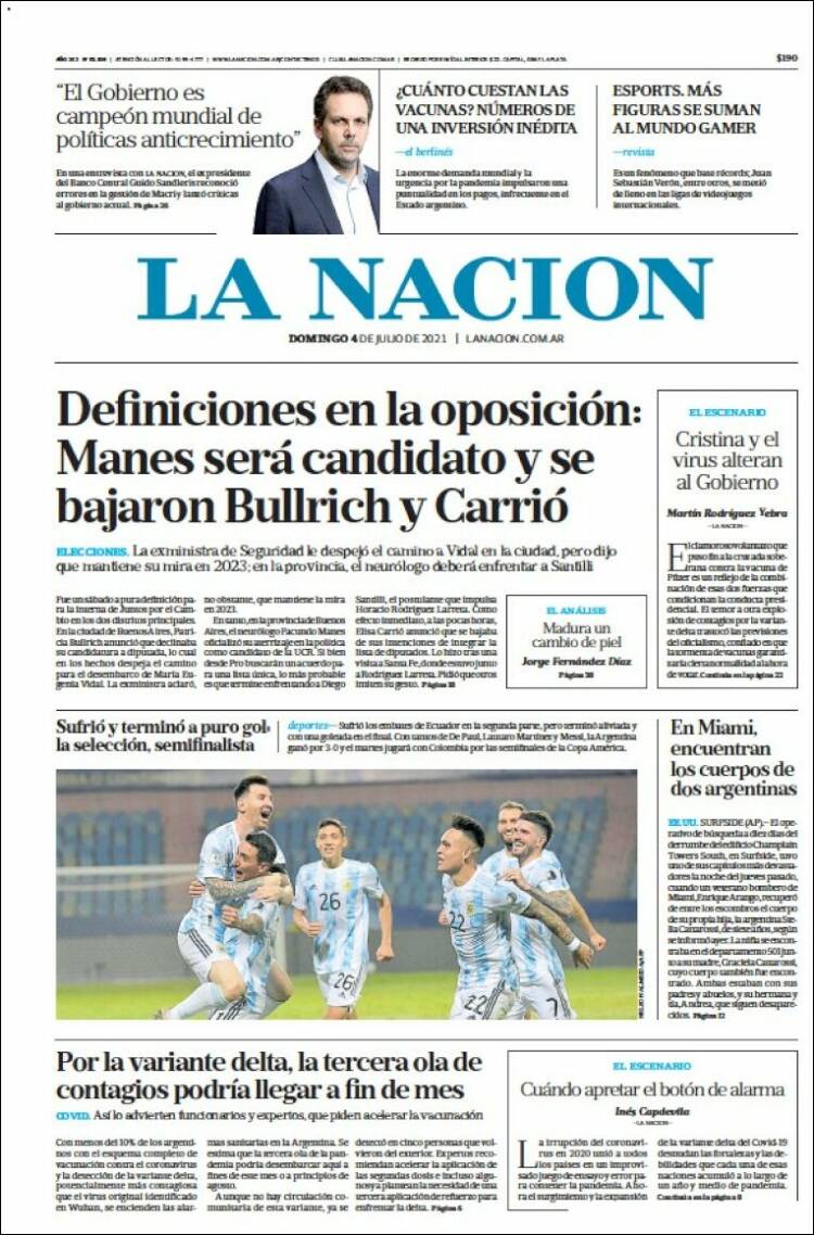 Portada de La Nación (Argentina)