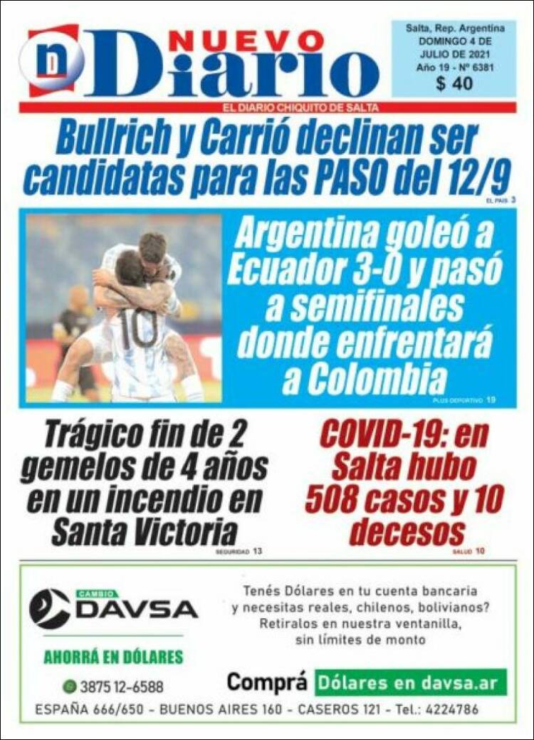 Portada de Nuevo Diario de Salta (Argentina)