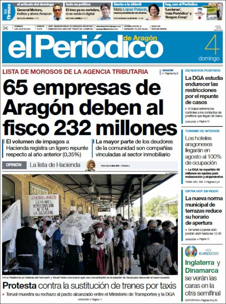 Portada de El Periódico de Aragón (España)