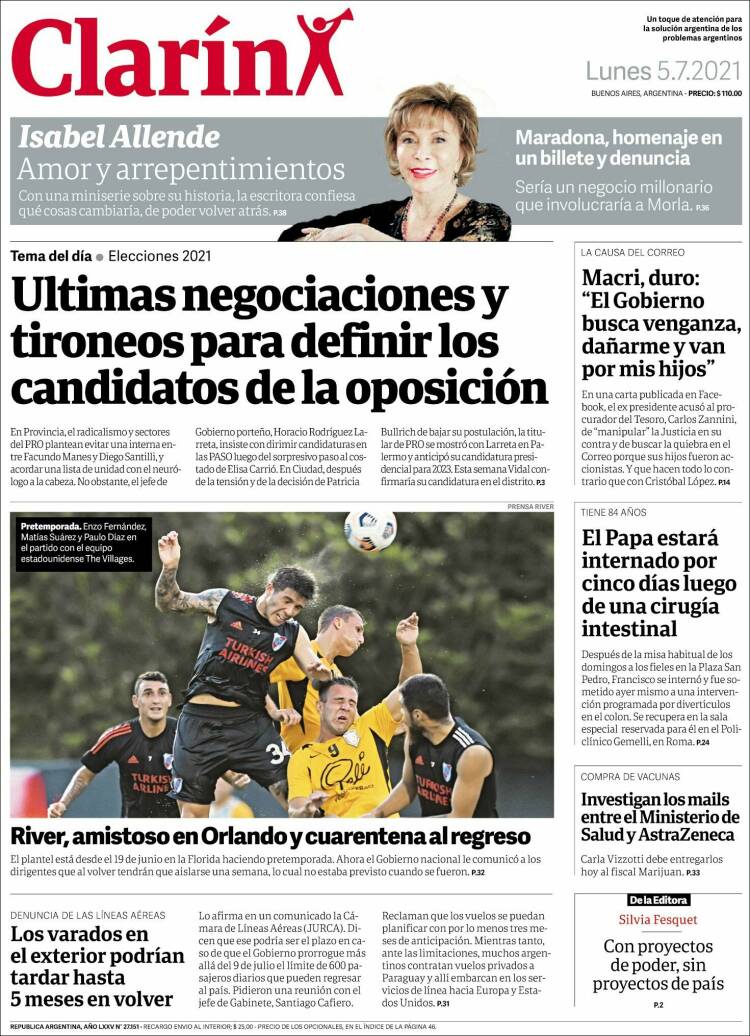 Portada de Clarín (Argentina)