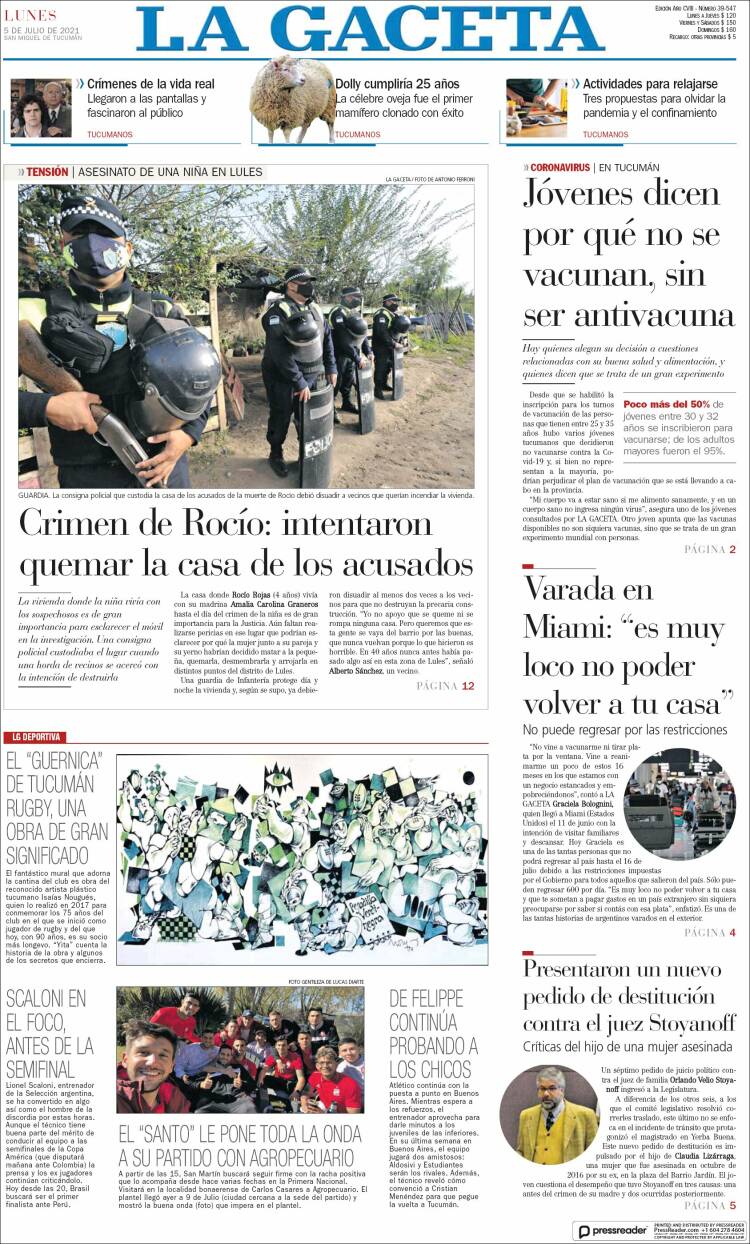 Portada de La Gaceta (Argentina)