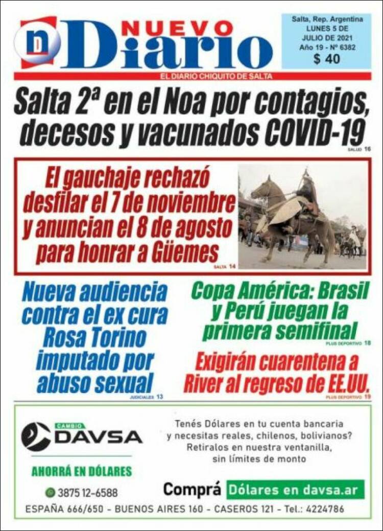 Portada de Nuevo Diario de Salta (Argentina)