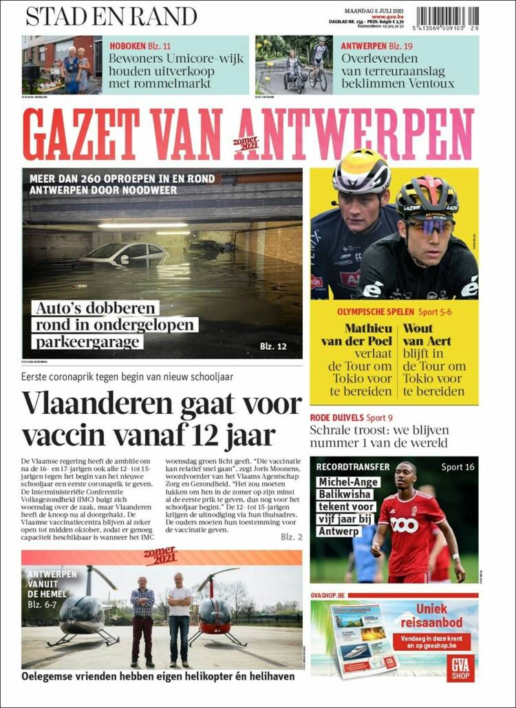 Portada de Gazet van Antwerpen (Belgique)