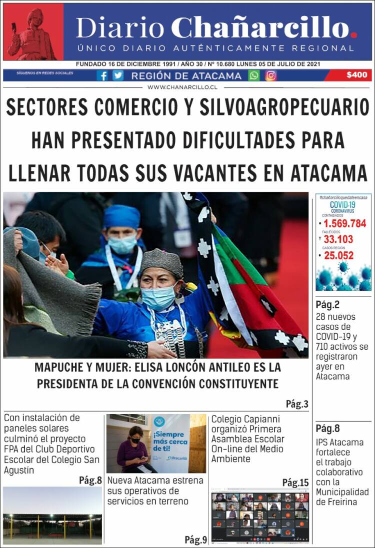 Portada de Diario Chañarcillo (Chile)