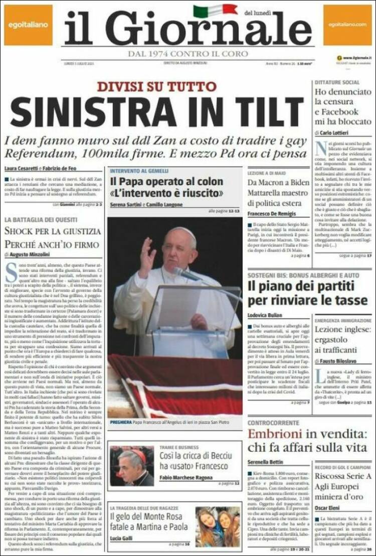 Portada de il Giornale (Italia)