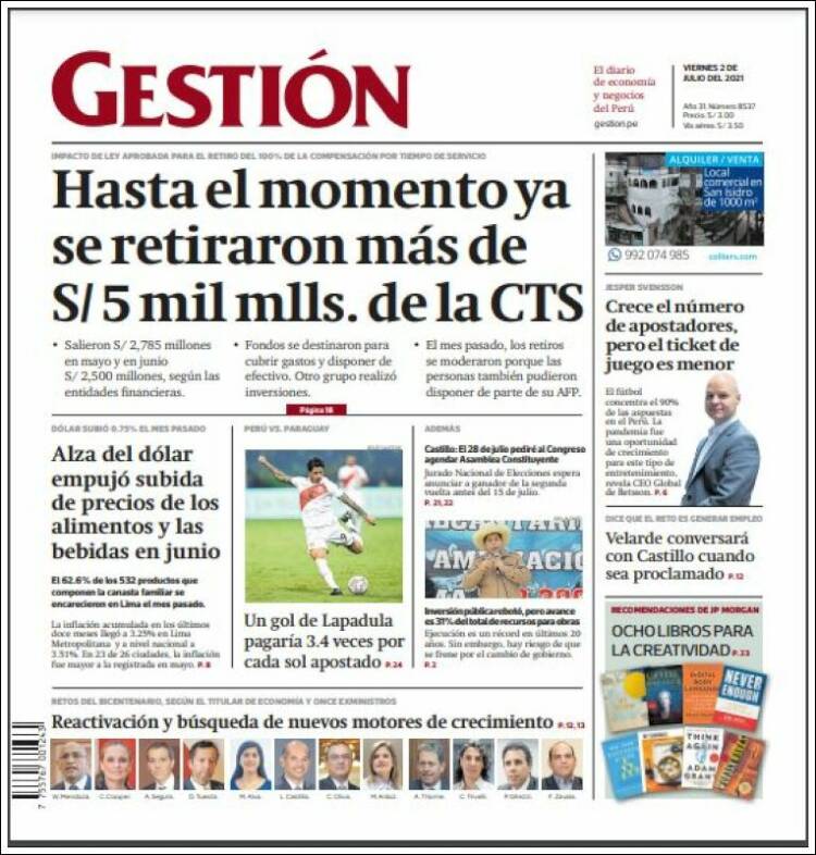 Portada de Diario Gestión (Perú)