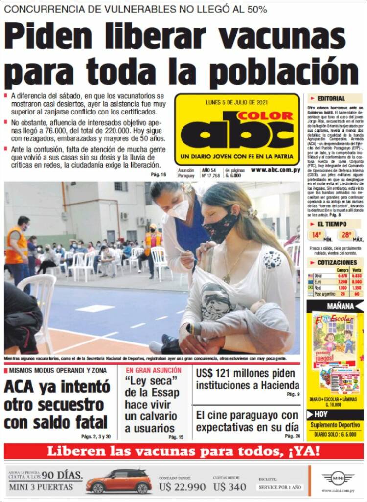 Portada de ABC Color (Paraguay)