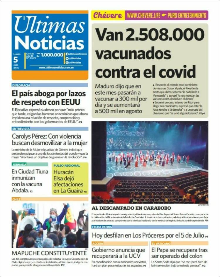 Portada de Últimas Noticias (Venezuela)
