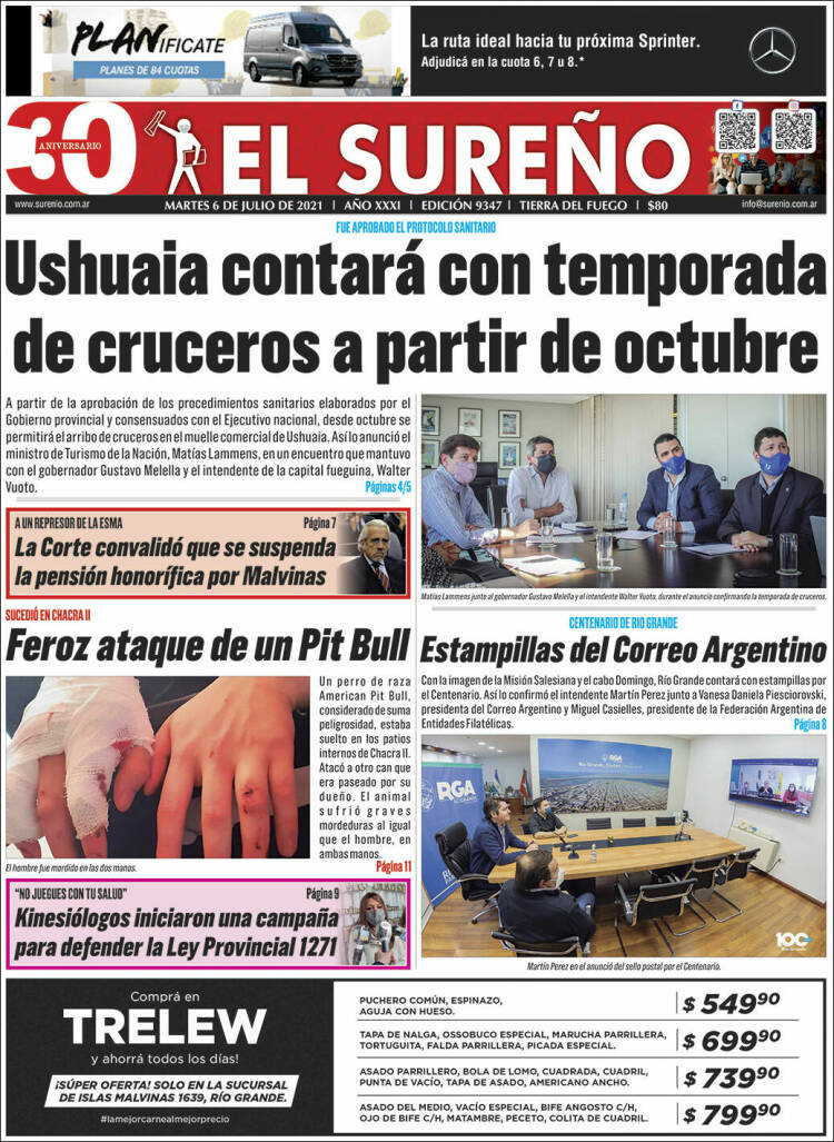 Portada de Diario El Sureño (Argentina)