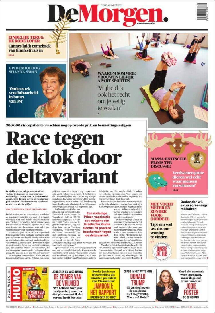 Portada de De Morgen (Belgique)