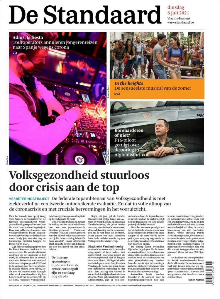 Portada de De Standaard (B&eacute;lgica)