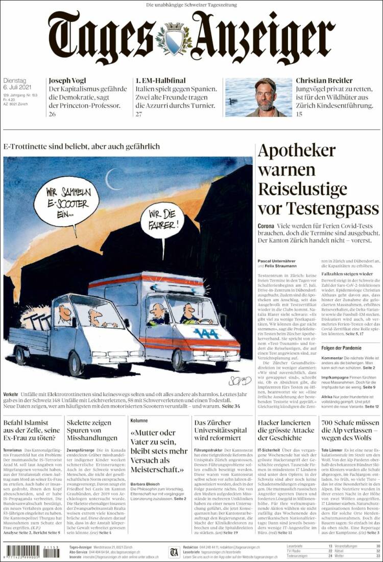 Portada de Tages-Anzeiger (Suiza)