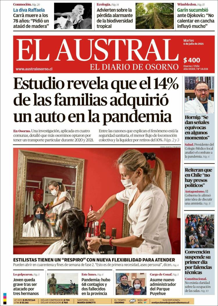 Portada de El Austral de Osorno (Chile)