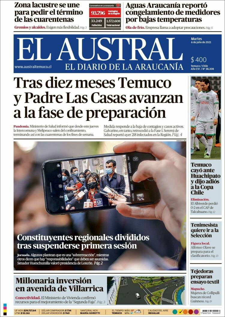 Portada de El Austral de Temuco (Chile)