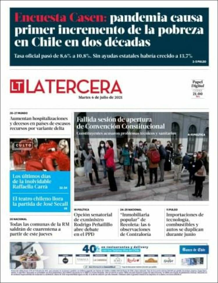 Portada de La Tercera (Chile)