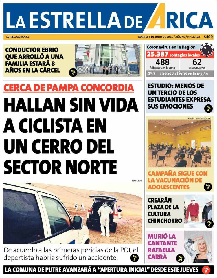 Portada de La Estrella de Arica (Chile)