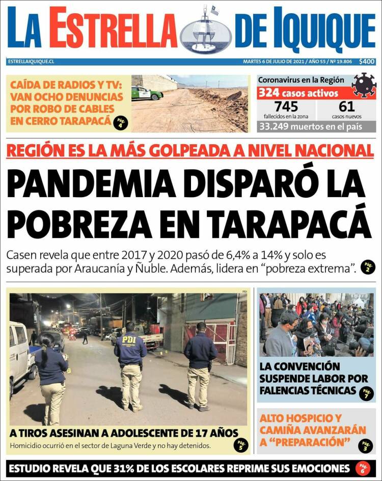 Portada de La Estrella de Iquique (Chile)