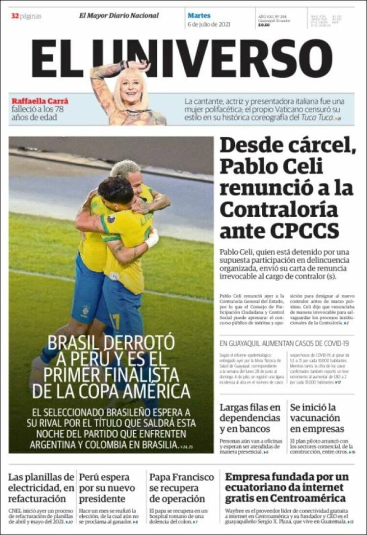 Portada de El Universo - Ecuador (Ecuador)