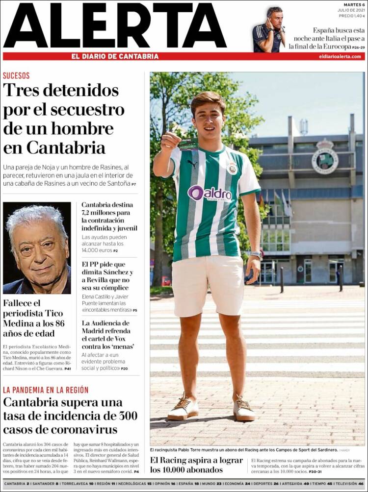 Portada de Alerta - El Diario de Cantabria (España)