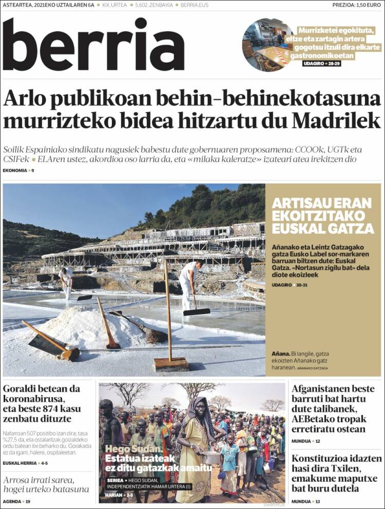 Portada de Berria (España)