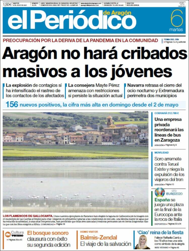 Portada de El Periódico de Aragón (España)