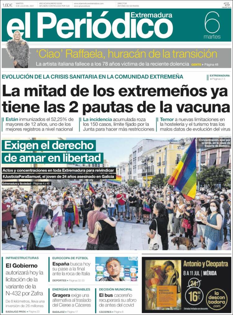 Portada de El Periódico de Extremadura (España)