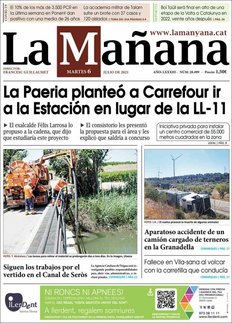 Portada de La Mañana - Diari de Ponent (España)