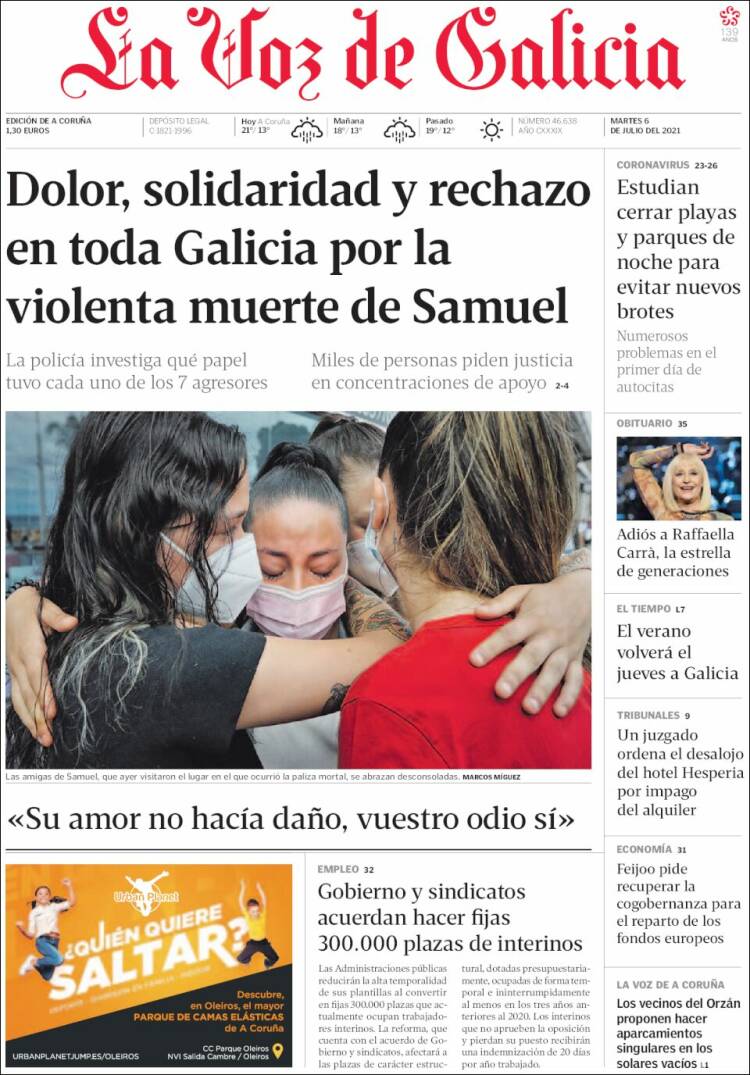 Portada de La Voz de Galicia (España)