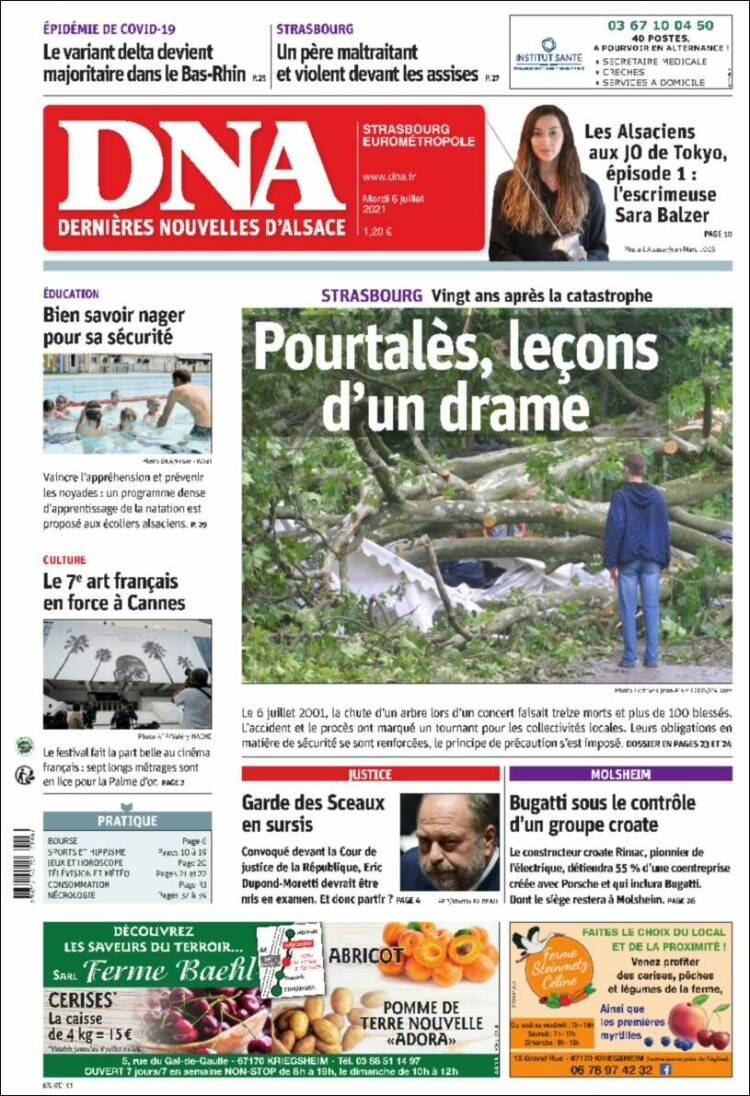 Portada de Les Dernières Nouvelles d'Alsace (Francia)