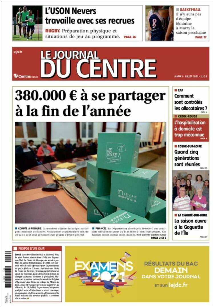 Portada de Le Journal du Centre (Francia)