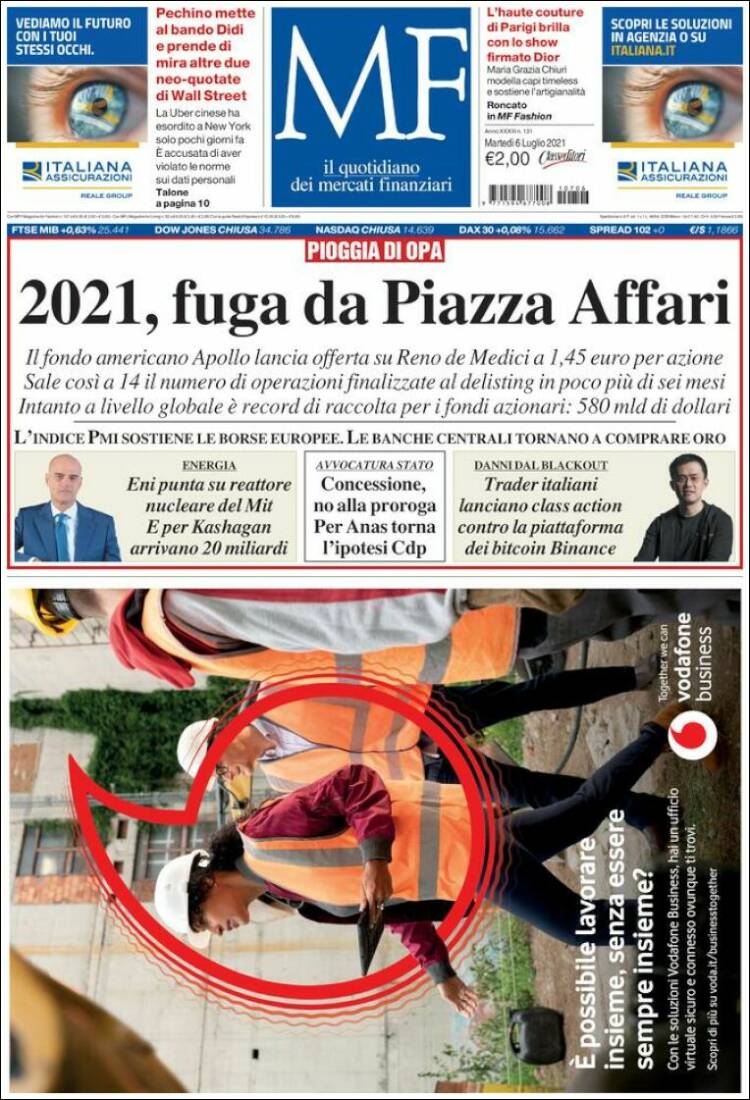 Portada de Milano Finanza (Italia)