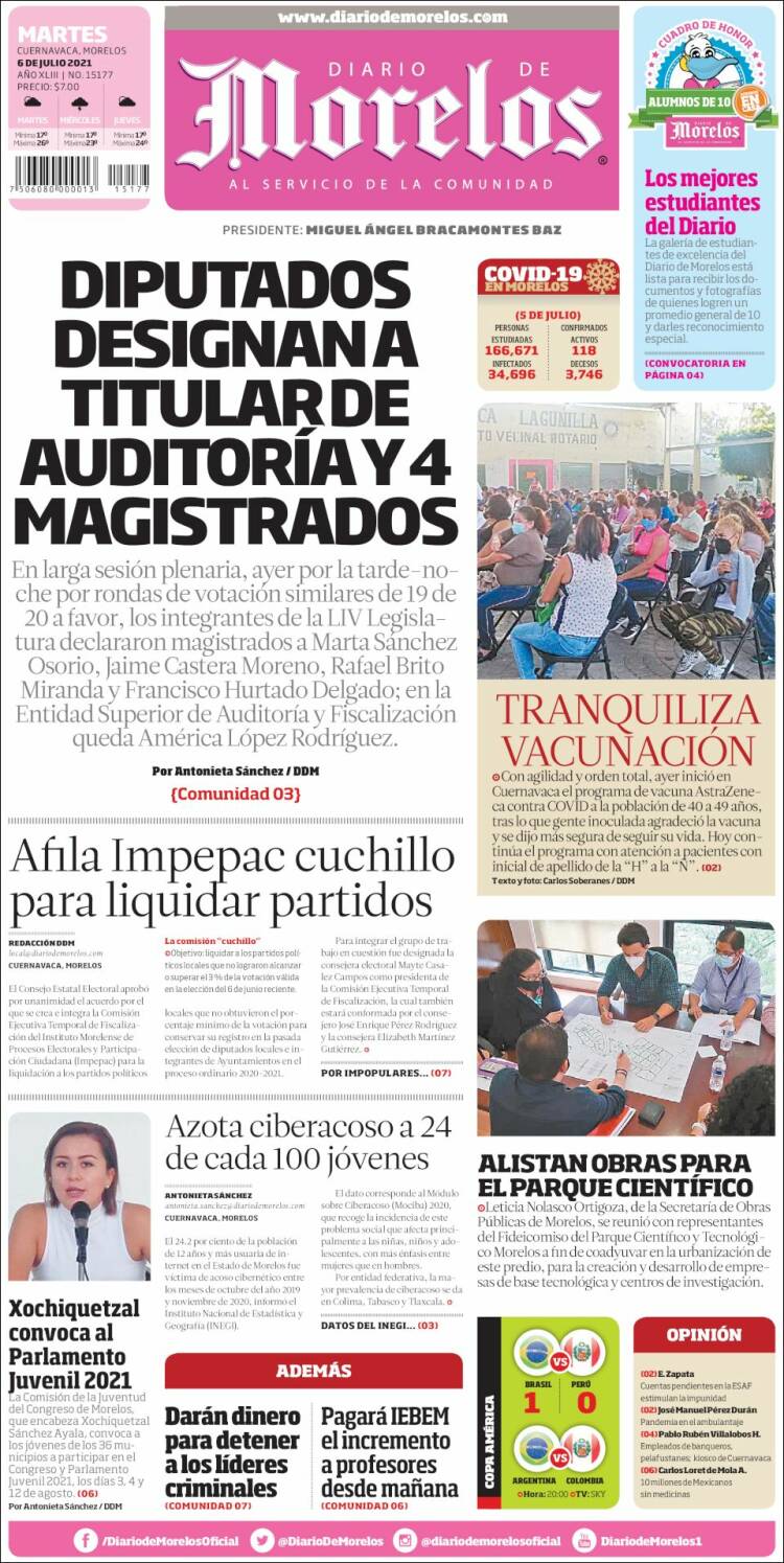 Portada de Diario de Morelos (M&eacute;xico)