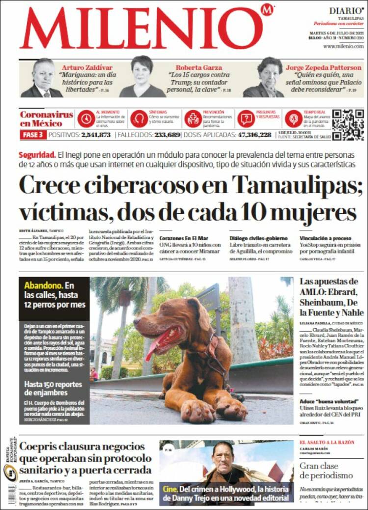 Portada de Milenio - Tamaulipas (M&eacute;xico)