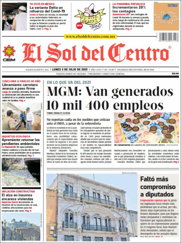 Portada de El Sol del Centro (M&eacute;xico)