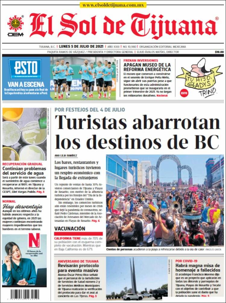 Portada de El Sol de Tijuana (M&eacute;xico)