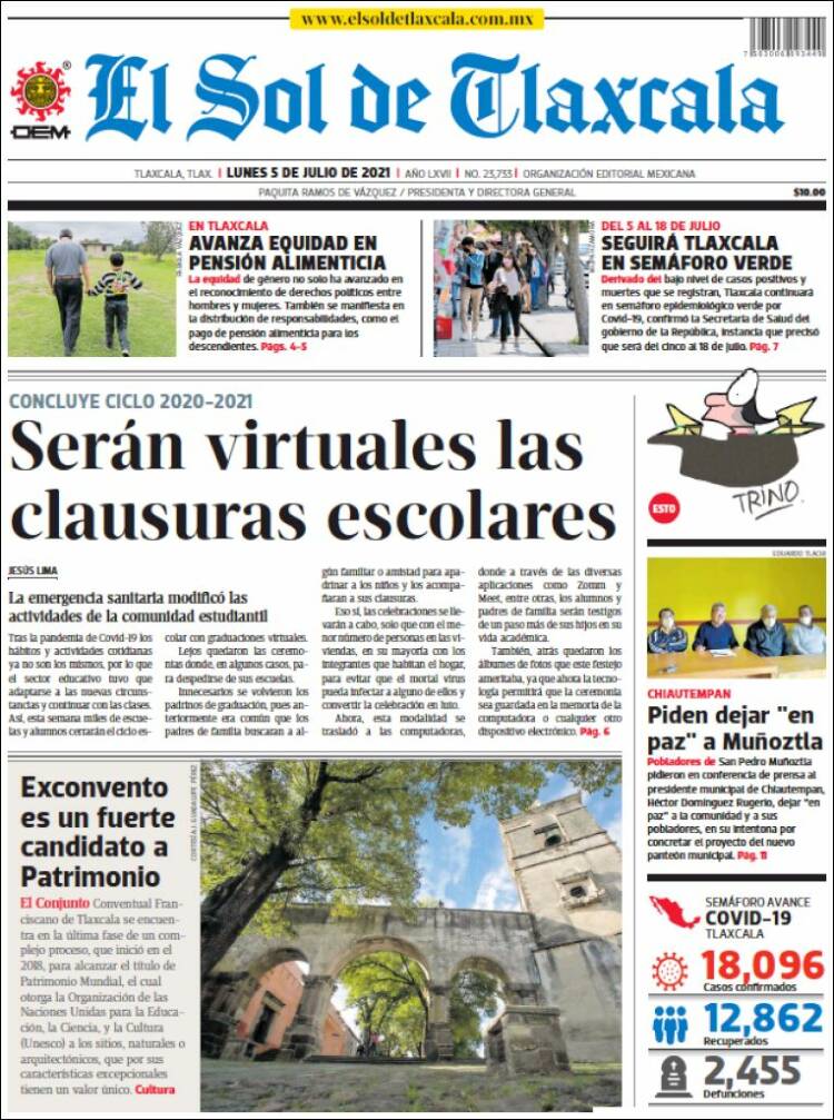 Portada de El Sol de Tlaxcala (M&eacute;xico)