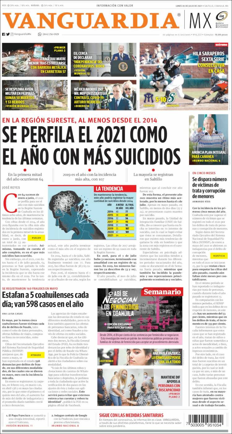 Portada de Vanguardia (M&eacute;xico)