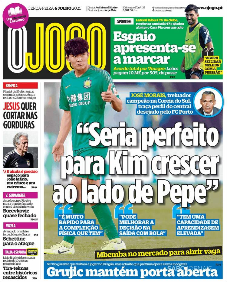 Portada de O Jogo (Portugal)