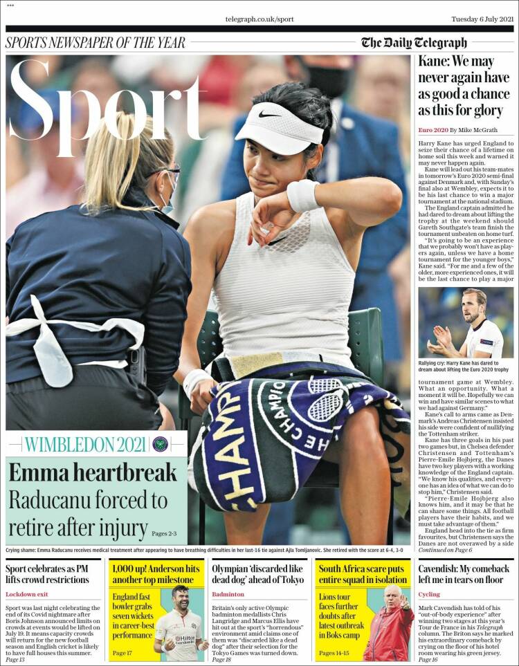 Portada de Telegraph Sport (Reino Unido)