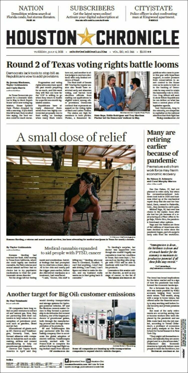 Portada de Houston Chronicle (USA)