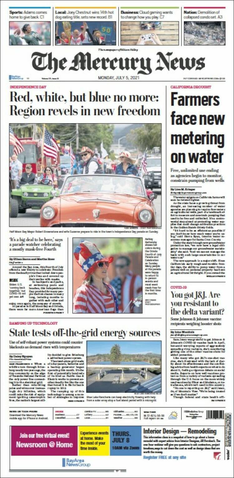 Portada de San Jose Mercury News (USA)