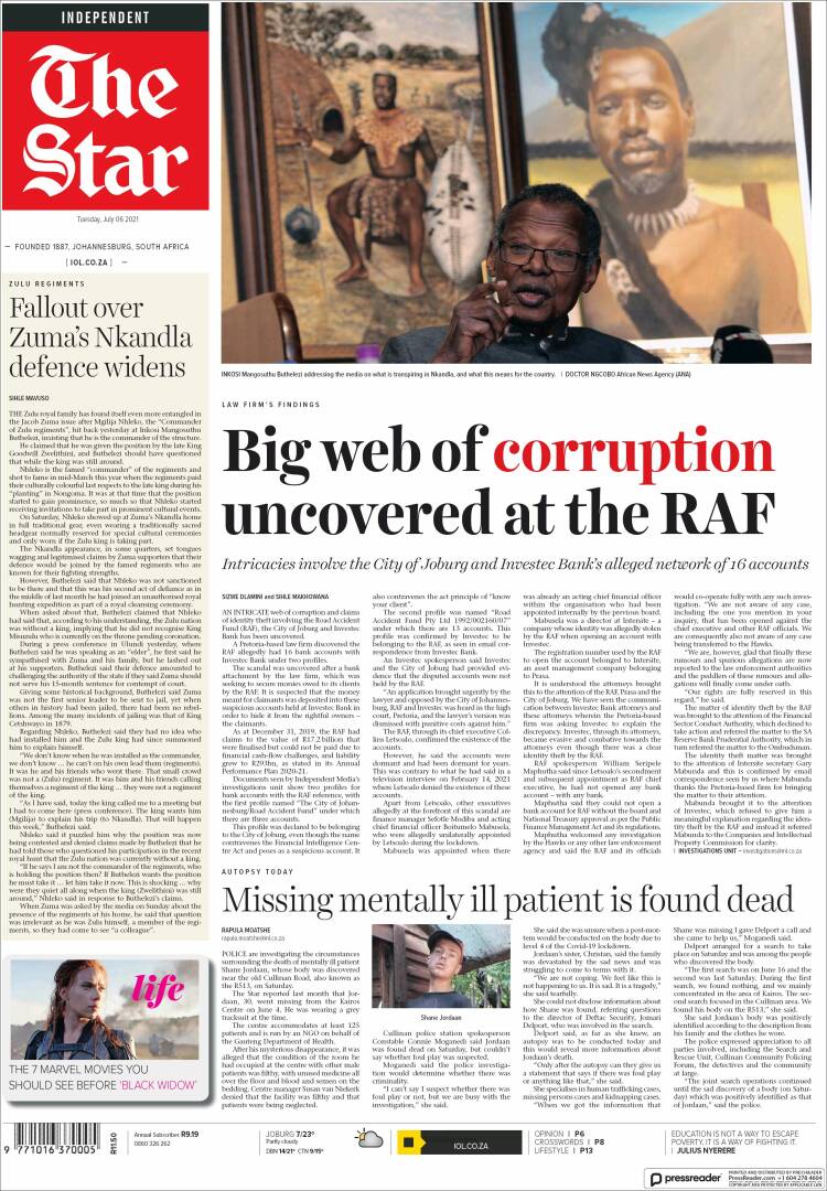 Portada de The Star (Sud&aacute;frica)